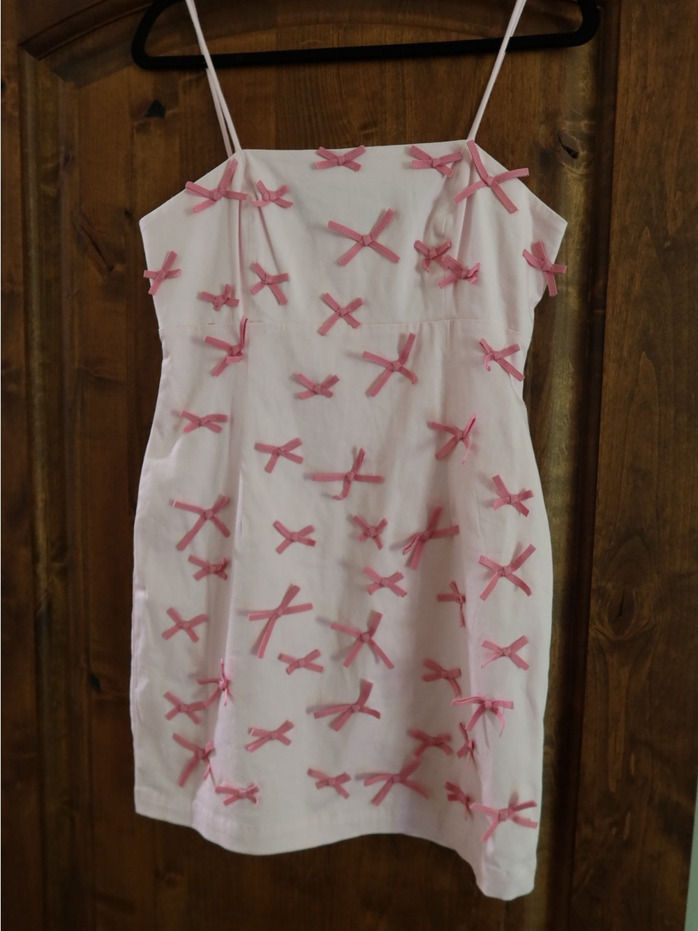 Light Pink Spaghetti Strap Dress with Pink Bow Accents - Picture 3 of 4